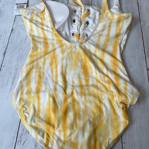 Michael Kors Yellow Tie-Dye Lace-Up One-Piece Swimsuit Size 12 NWT - Picture 5 of 6